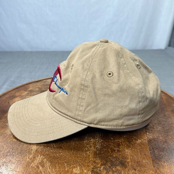 Champion Hat Tan Embroidered Baseball Cap Strapback Adjustable Spellout Neutral - Picture 2 of 11